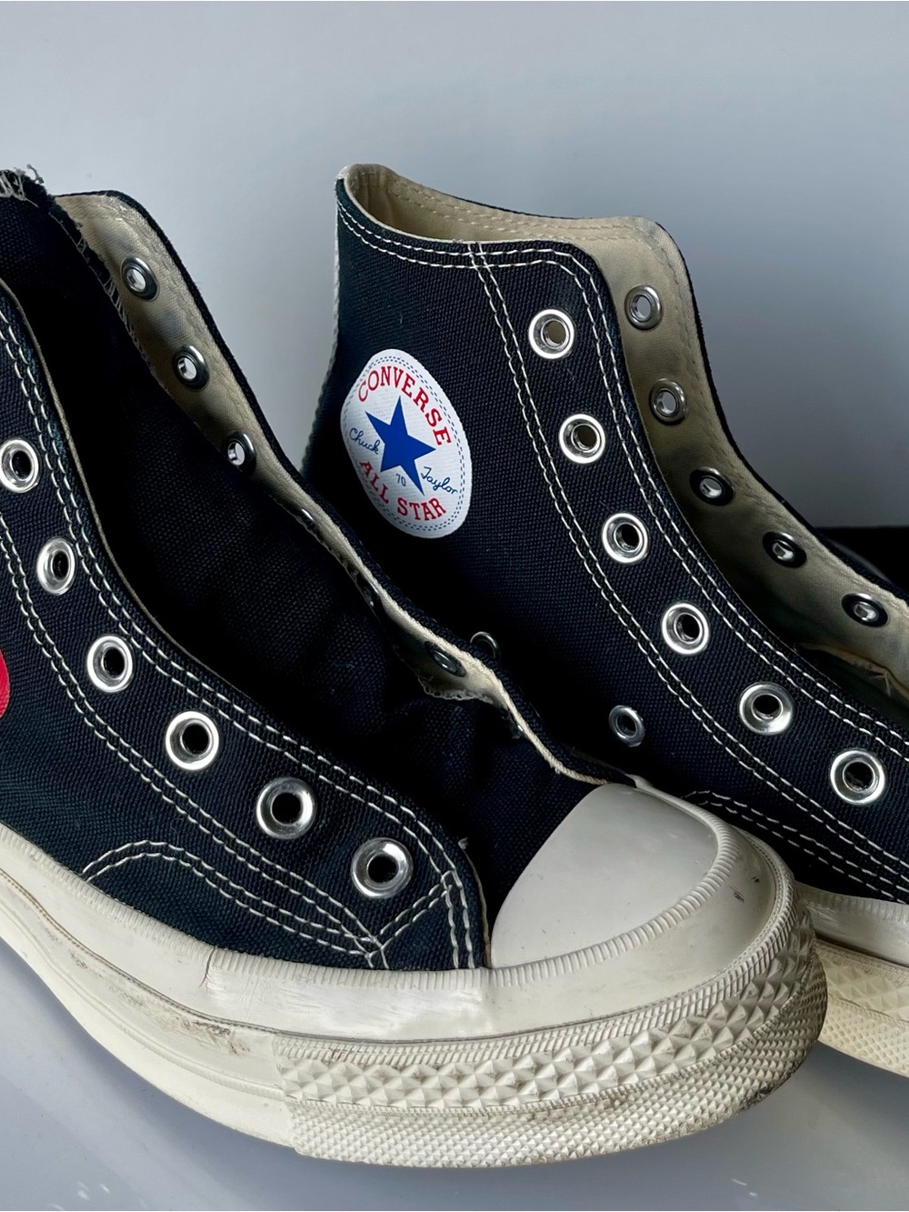 Converse cream canvas sneaker with red heart detail